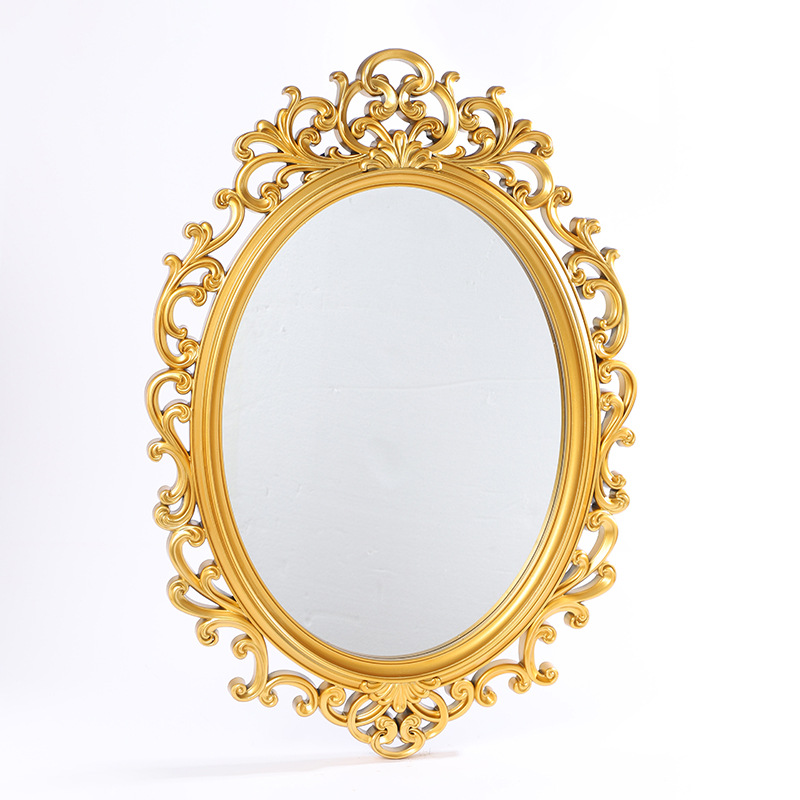 New patterned relief decorative mirror, European retro gold decorative mirror ornament, living room home oval decorative mirror pic 2