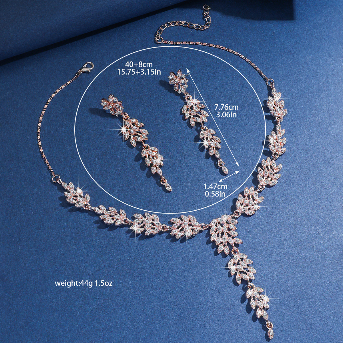 Classic, fashionable and trendy accessories: Wheat ear fashion, creative diamond-encrusted necklace, earrings, two sets of fashionable wedding accessories for women pic 9