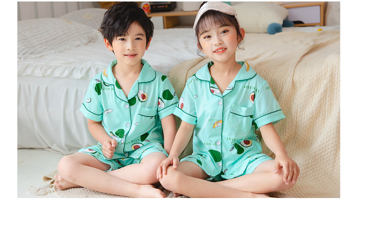 夏季儿童睡衣短袖短裤开衫男孩女孩中小童卡通可爱外贸家居服套装详情17