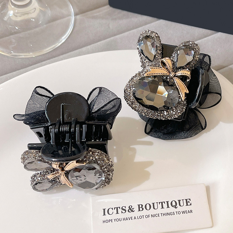 Summer new double-sided feather mesh bow clip, sequined princess on the run hair clip, black lace shark clip pic 5