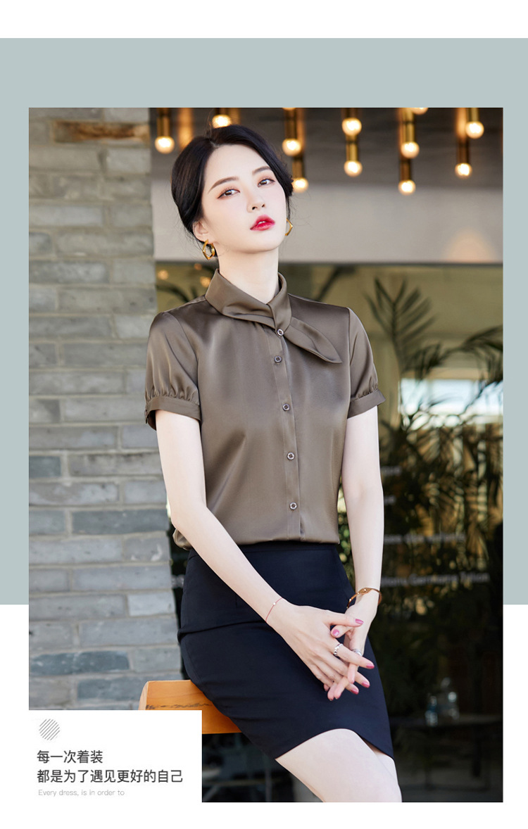 The 2022 summer new style of elegant professional shirts for women, fashionable and stylish short-sleeved commuting satin shirt work clothes pic 44