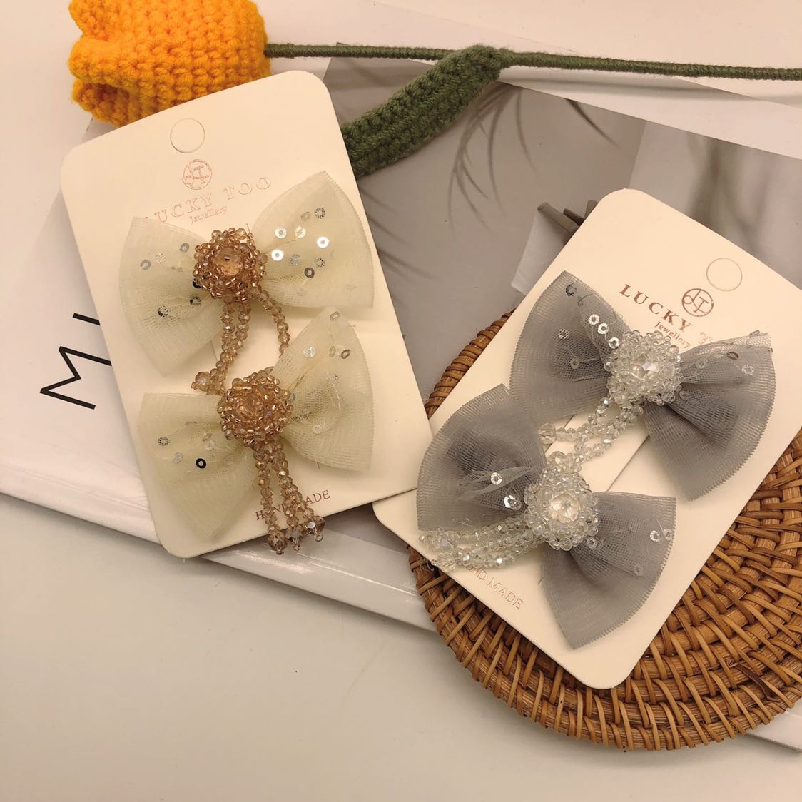 发夹LT10527韩版水晶串珠流苏波点领结莎莎儿童发饰发夹详情1