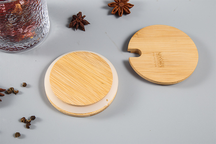 Green Classic Japanese Hammer patterned glass sealed Jar, Creative bamboo and wood tea jar, seasoning jar, storage jar, Kitchenware pic 14