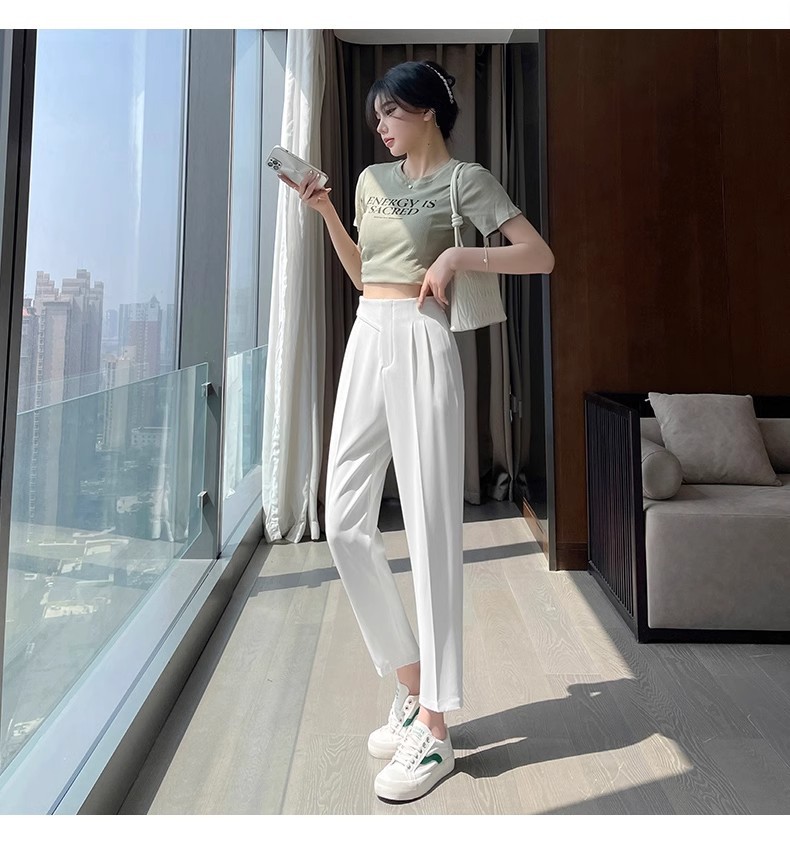 包边好质量双纽扣设计高品质哈伦裤冰丝西装裤女九分烟管裤休闲裤详情34