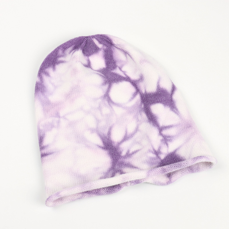 The popular tie-dyed woolen hats for men and women in foreign trade, the warm outdoor rolled-up pile hat, and the hip-hop knitted pullover cold hat for autumn and winter pic 8