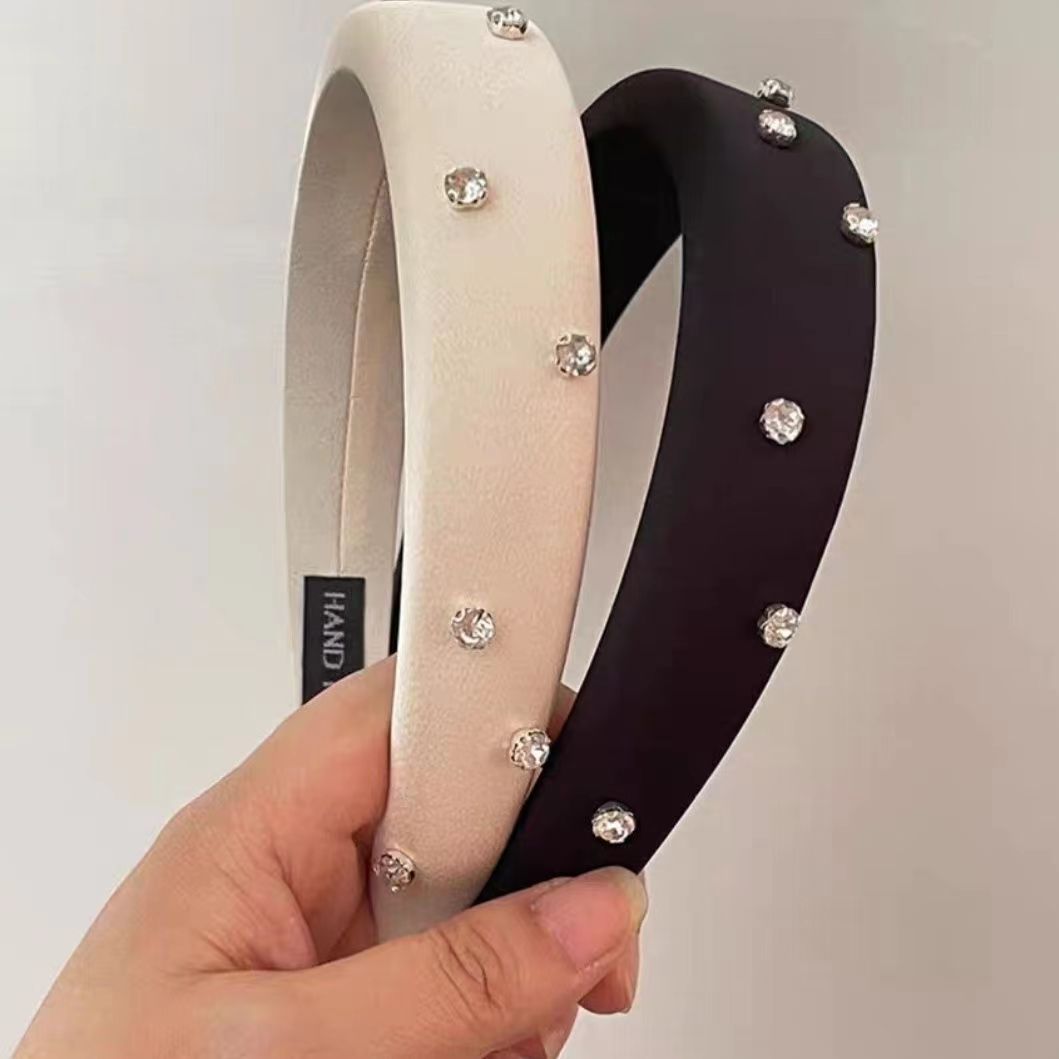 New ins silk satin surface rhinestone pressure headband from Japan and South Korea, high top of the head sponge moisture-making face slimming summer headband hair accessory pic 5