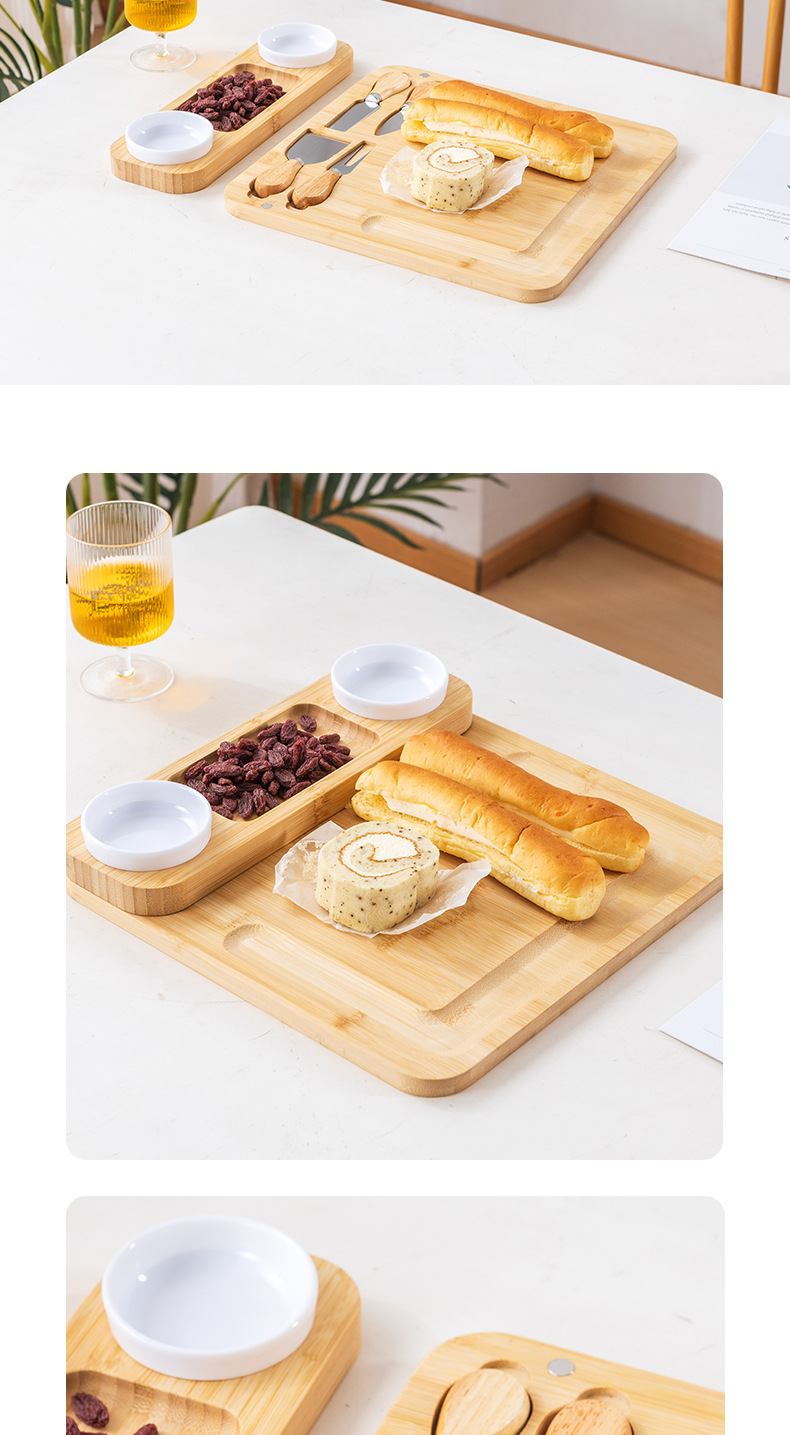 竹木芝士板套装带抽屉奶酪披萨板面包点心西餐盘木质菜板圆形砧板详情9