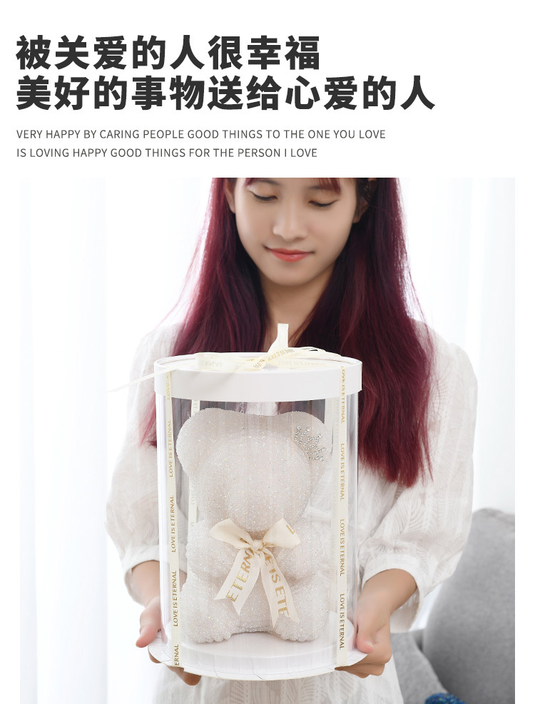 亚马逊水晶钻石熊 水钻熊泡沫花玫瑰熊七夕情人节礼物玫瑰熊礼盒详情5