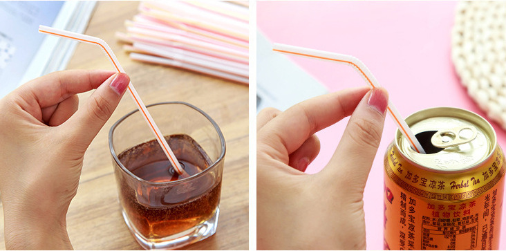 Disposable colored elbow plastic 100-piece straws that can be bent and lengthened for juice drinks, milk tea and soy milk pic 2