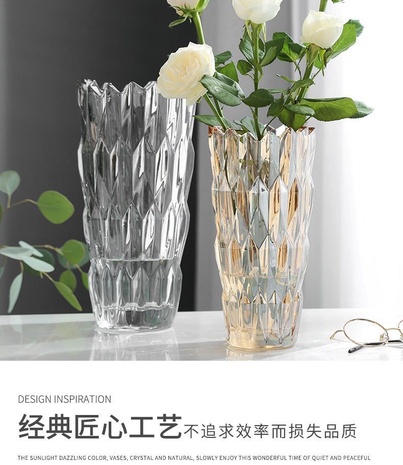 Simple thickened crystal glass vase with serrated mouth, starry sky, water-grown lily, flower arrangement, crystal glass shared vase, living room dining table, home ins decoration pic 12