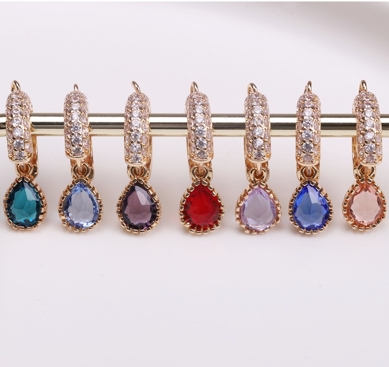 锯齿包边铜镀14K金精致彩色水晶玻璃水滴耳环吊坠项链手链DIY配件详情19