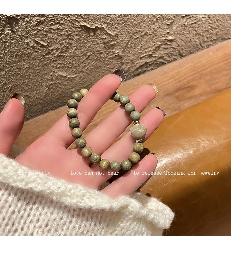 绿檀木可爱猫爪佛珠手串新中式民族风小众叠带手链送闺蜜百搭饰品详情10