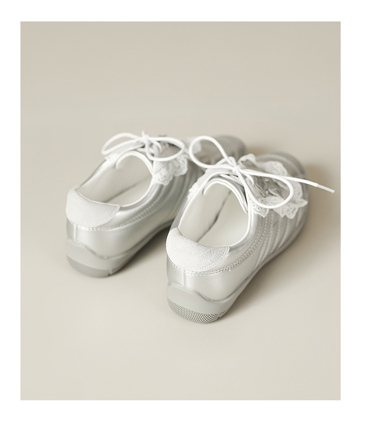 牛皮版2025春季新款银色斜带蕾丝边设计德训鞋舒适运动芭蕾舞女鞋详情22