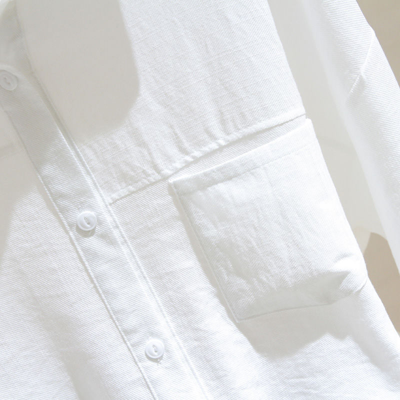春秋季2022新款棉麻白色长袖衬衫女韩版潮流修身显瘦气质小衫上衣详情17