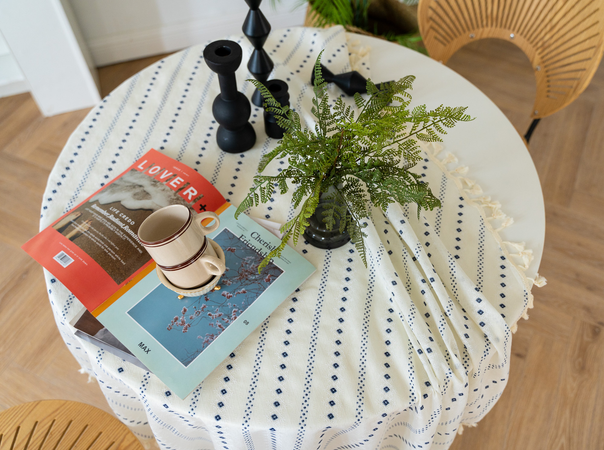 Cross-border Amazon Japanese plain tablecloth, Japanese fresh and light blue striped pure cotton and linen tablecloth and desk cover pic 13