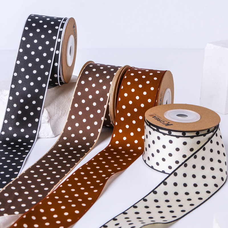 Smooth polka dot printed webbing, DIY bow hair accessories, clothing hat accessories, gifts, flower packaging polka dot tape pic 13