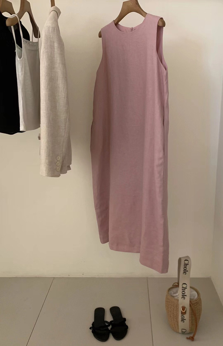 2024 Minimalist and elegant all-linen vest dress for women, summer sleeveless long dress for women pic 6