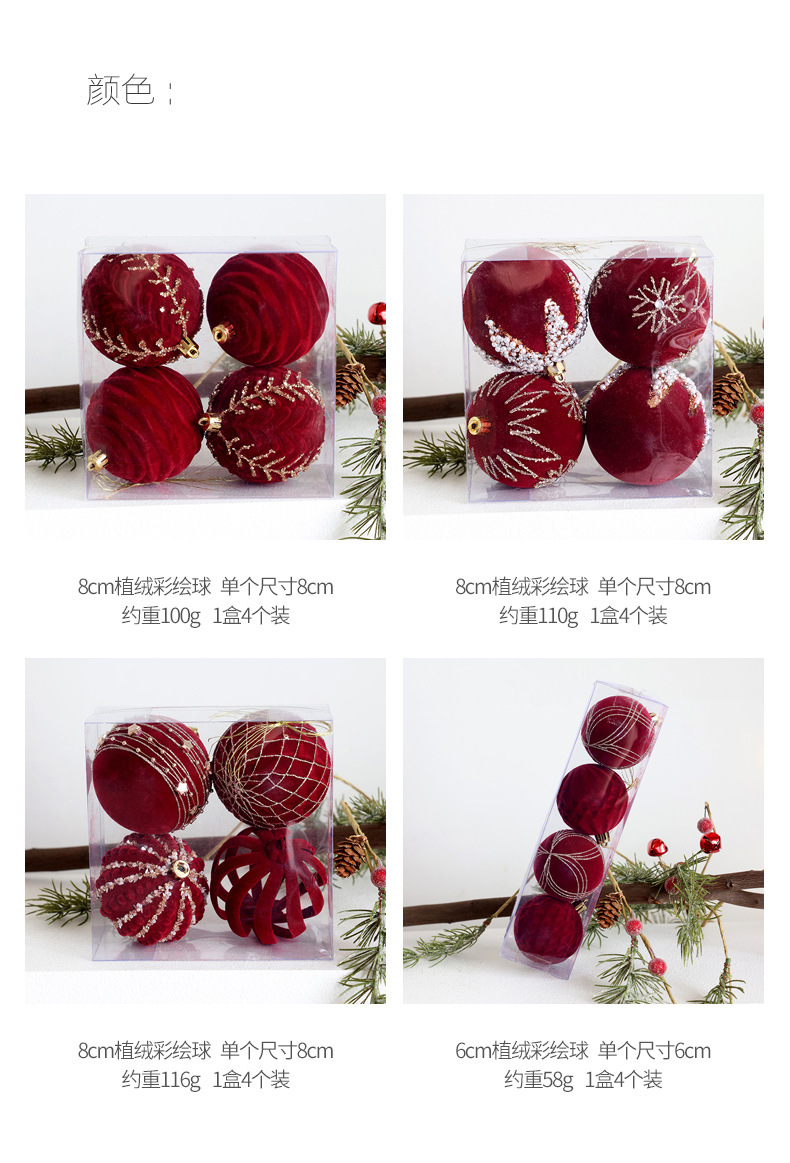 Christmas tree decoration balls, Christmas painted balls, velvet dark red Christmas balls, pearl DIY hanging decorations, scene arrangement pic 4