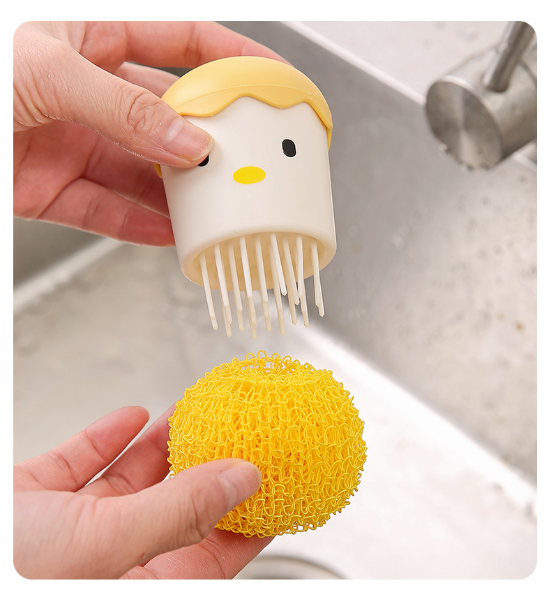 带手柄纳米清洁刷厨房小鸡锅刷卡通可拆卸蛋壳鸡不掉丝碗碟清洁球详情13