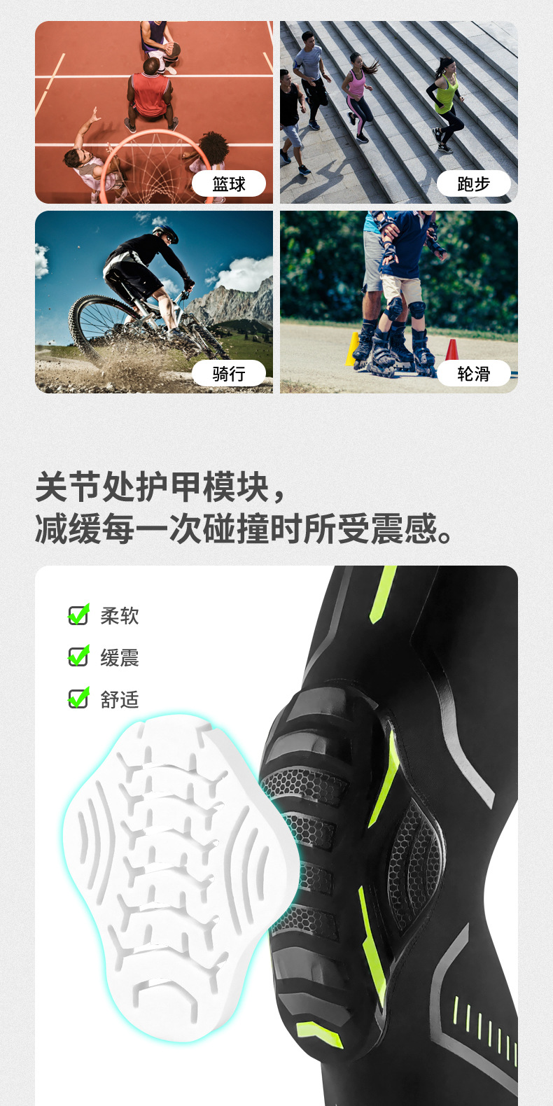 篮球蜂窝防撞护膝盖专业长款男训练运动护腿护膝足球装备成人护具详情2