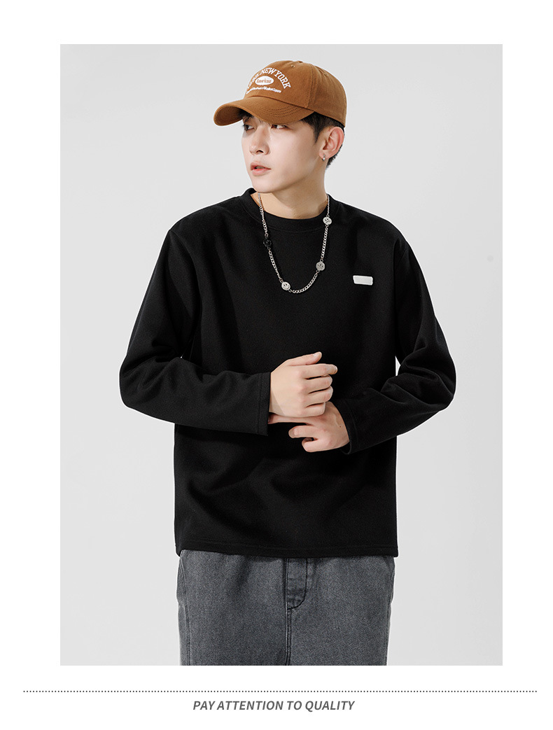 鲲海鹏云基础长袖T恤男秋冬宽松圆领内搭上衣潮流休闲男士打底衫详情20