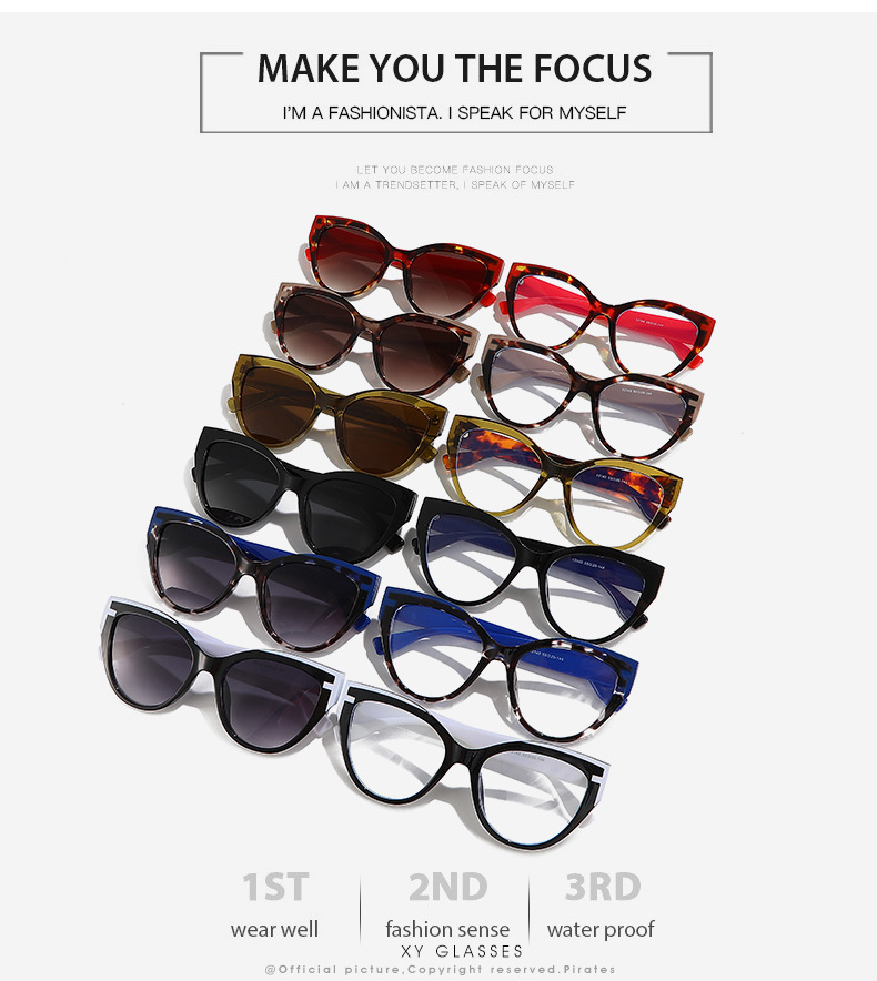 2024 New cross-border color-blocking sunglasses for women with large faces to look slimmer, cat-eye fashionable and versatile sunglasses for sun protection and shading pic 3