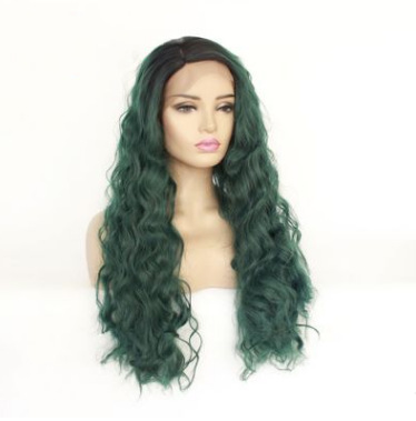 Half-hand woven wig cover, green European and American fashion style, wavy long curly hair front lace wig LW0356 pic 2