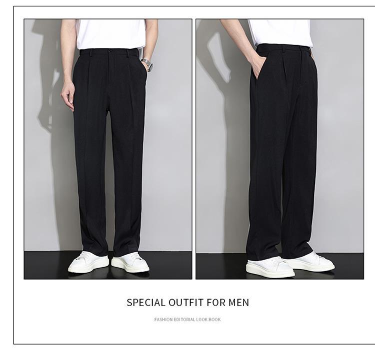 冰丝小西裤男夏季薄款阔腿直筒宽松休闲长裤高级感垂坠感西装裤子详情15