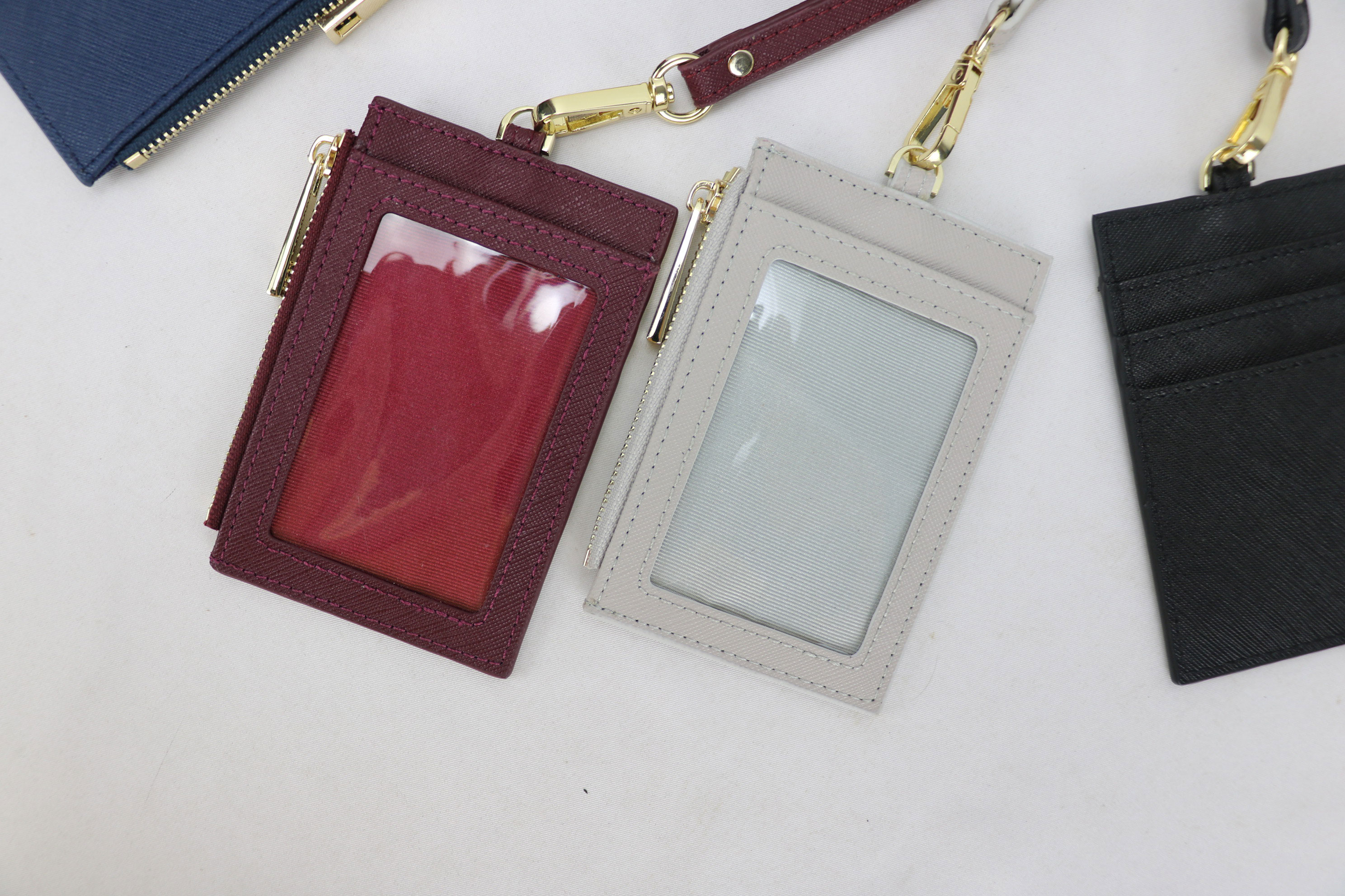 Genuine cowhide brand ID card holder, portable work name tag, employee name tag, cross-patterned neck-hanging, zipper card case, coin purse pic 41