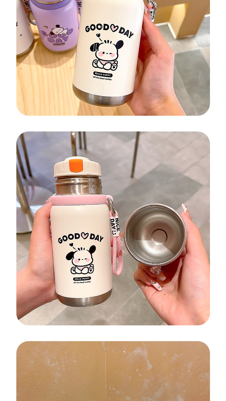 可爱简约小狗保温杯便捷提绳直饮杯办公家居杯自带倒水杯盖饮水杯详情9