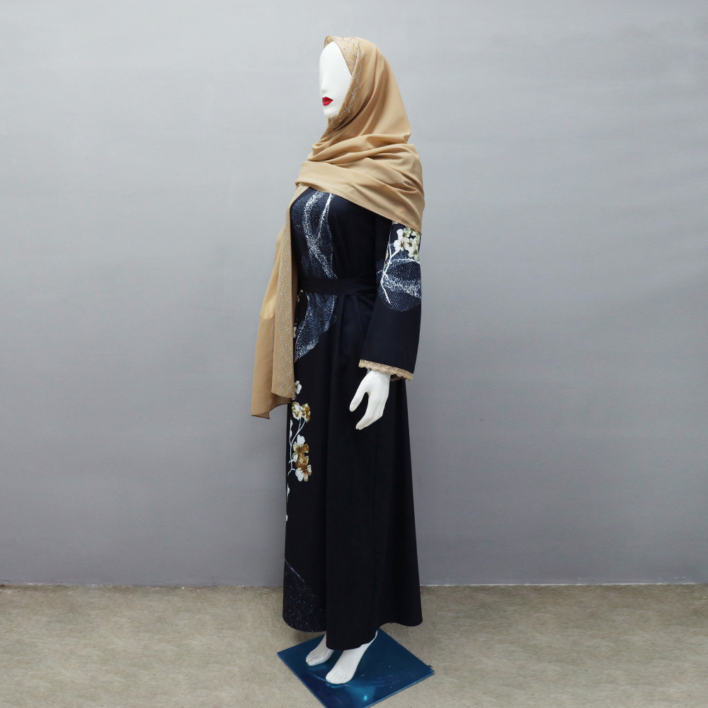 XQY500263 Cross-border Middle East Muslim Robe Dubai Arab printed Robe Dress with belt pic 21