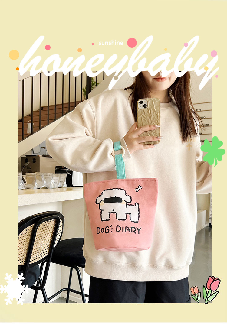 上班族便携妈咪帆布包购物学生可爱水桶型手拎便当带饭盒手提包女详情1