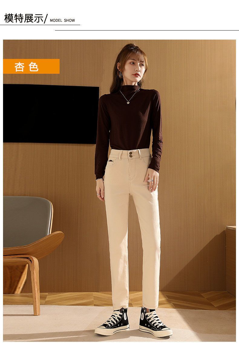 加绒牛仔裤女外穿冬季2022年新款直筒显瘦阔腿卡其色棉裤加厚烟管详情28