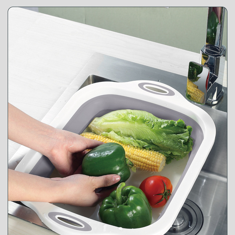 Plastic folding cutting board, draining vegetable basket, cutting board, multi-purpose, can drain water, foldable, wash and cut vegetables, integrated washing basin pic 8