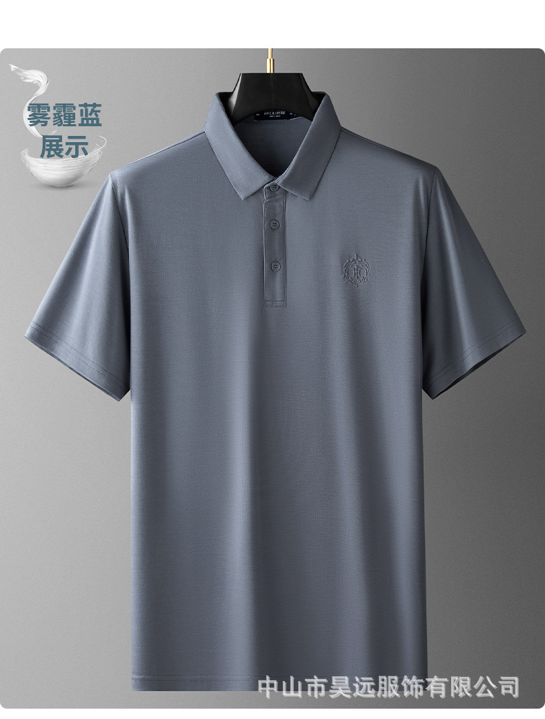 夏季新款翻领短袖T恤铜氨纤维宽松大码休闲卫衣polo衫裸感薄款潮详情19