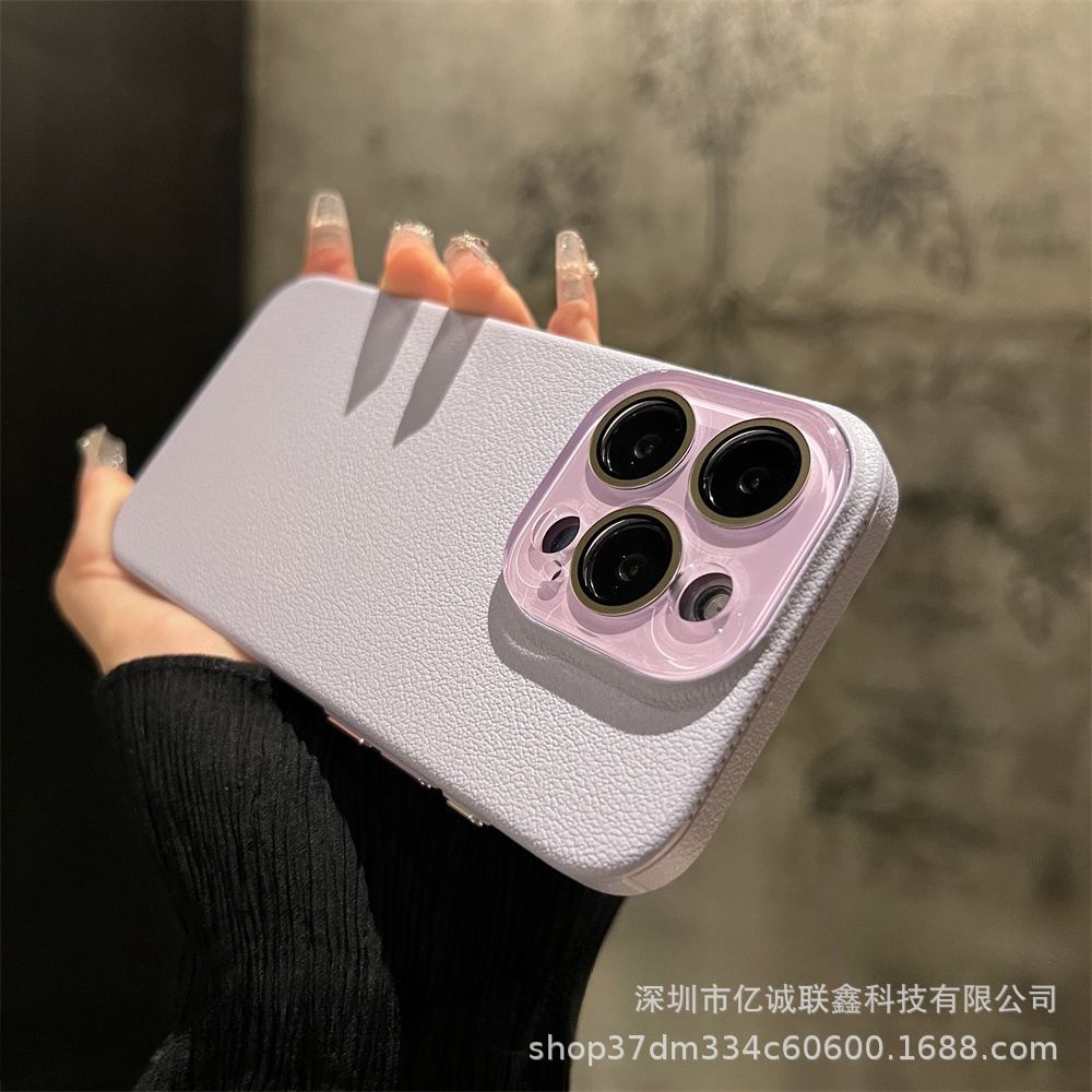 Lychee pattern solid color suitable for iPhone 15plus phone case iPhone14 Pro Max crystal lens film 13 matte pic 18