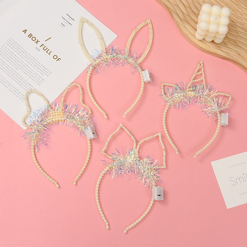 厂家批发成人儿童装饰蝴蝶结兔耳朵独角兽发光发箍闪光派对装饰品详情4