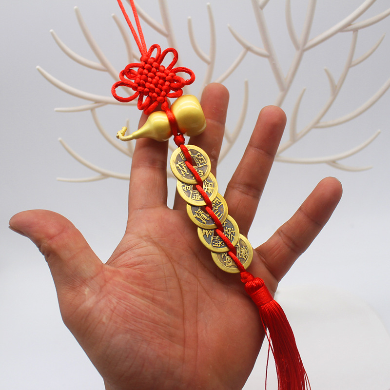 Cinnabar Fulu frosted gold gourd pendant, painted bagua metal gourd pendant, black copper five-emperor coin gourd pendant pic 23