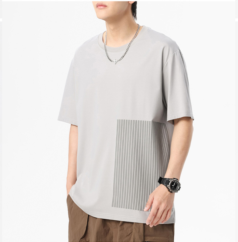 短袖T恤男夏季新款冰感宽松舒适半袖打底衫日系简约条纹休闲体恤详情10