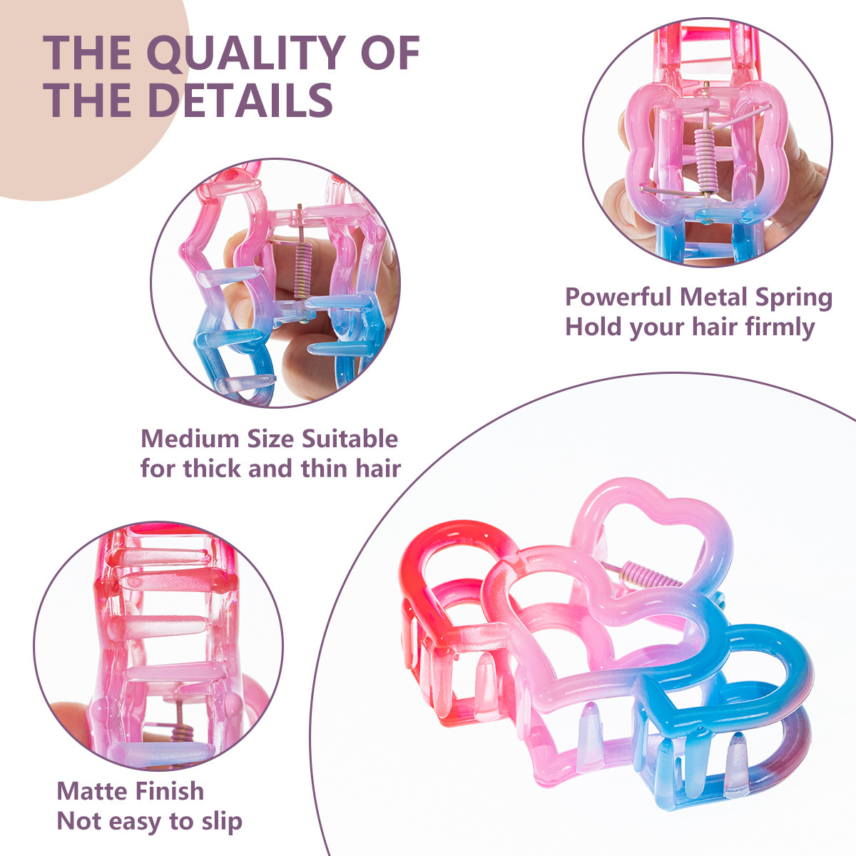 New oil-dripping heart-shaped jelly gripper, hollowed-out large gripper, fresh and sweet top clip, shark hair clip wholesale jelly pic 6