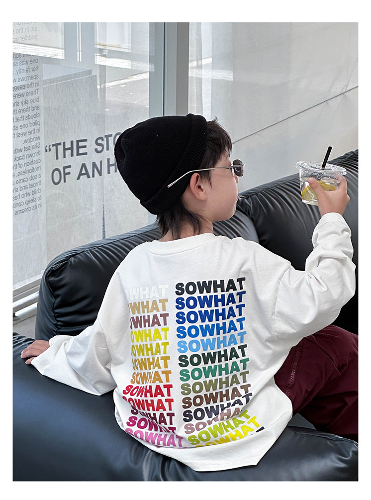 男童帅气宽松长袖t恤2025春季新款韩版字母上衣中小童圆领卫衣潮详情1