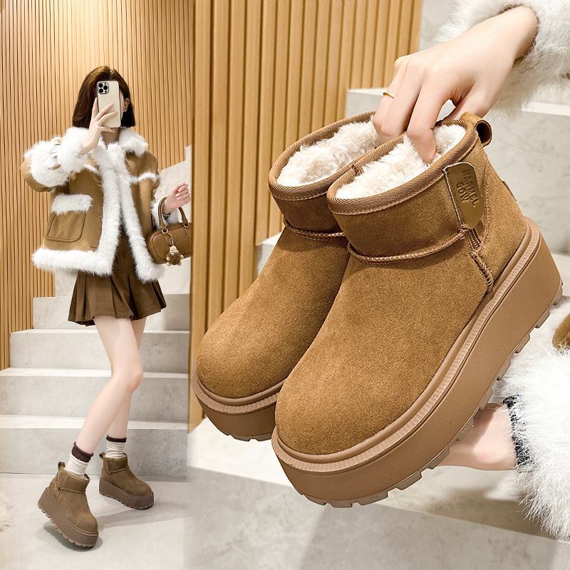 小码真皮厚底勃肯鞋女2024秋冬新款增高豆豆鞋加绒保暖外穿毛毛鞋详情3