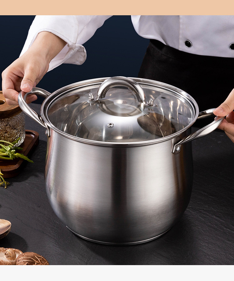Stainless steel high soup pot, large-capacity thickened and deepened double-ear soup steamer, gift small waist soup pot wholesale and consignment pic 20