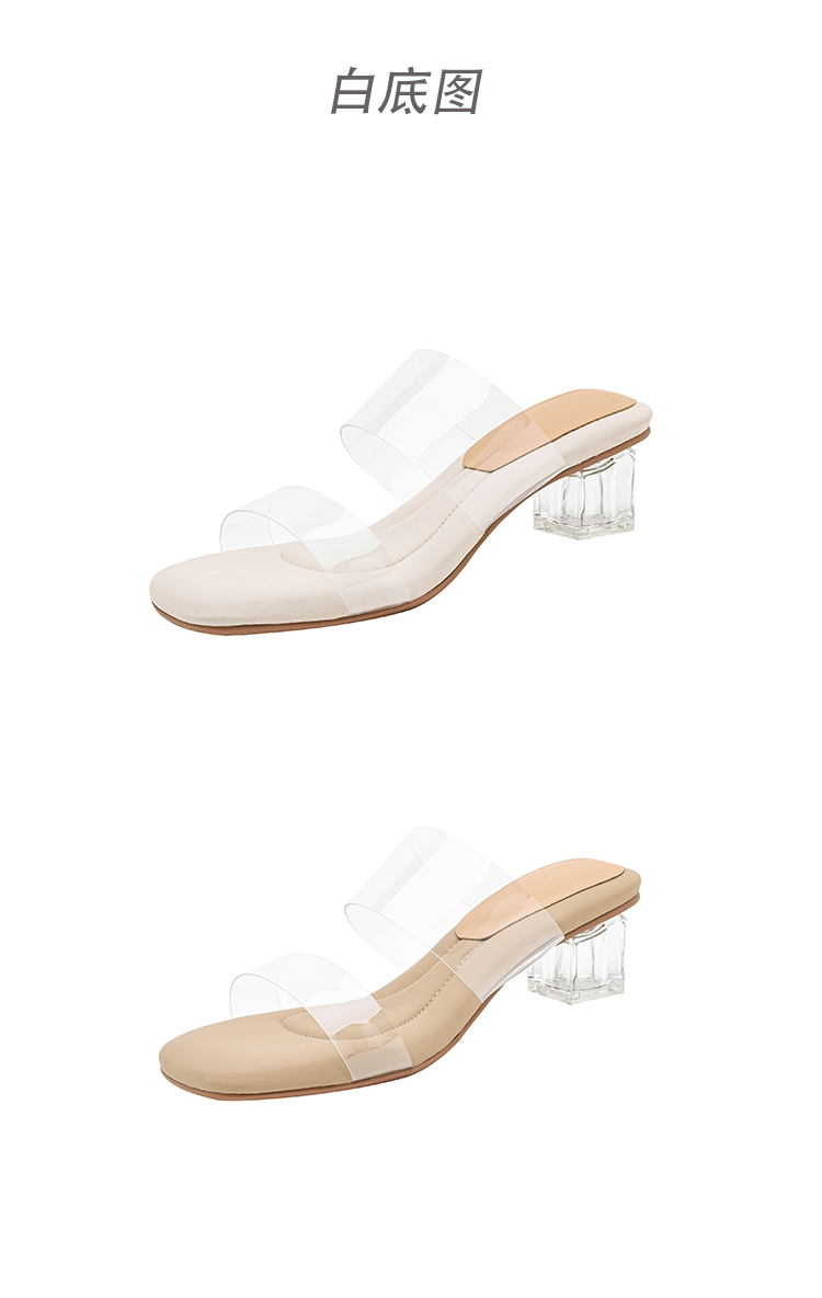 踩屎感~ 透明凉鞋女2024年夏季新款高跟鞋粗跟露趾水晶跟凉拖外穿详情17