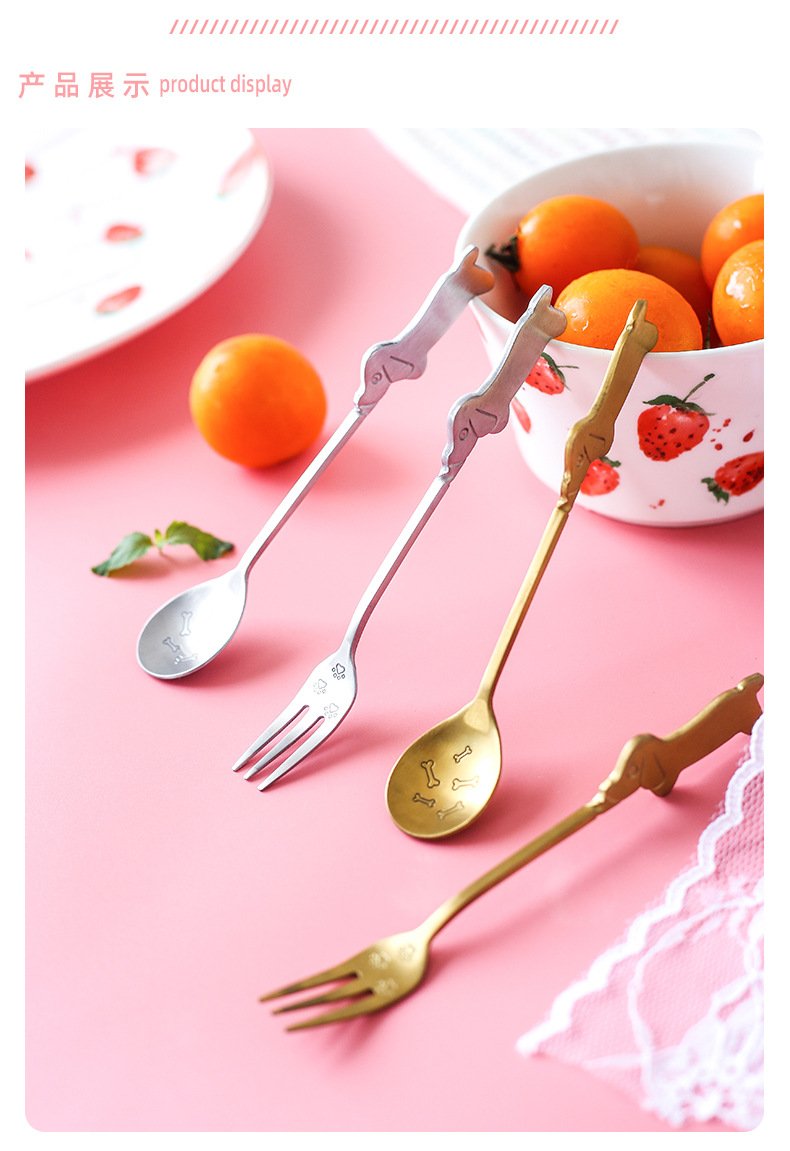 Stainless steel cartoon fruit spoon and fork, afternoon tea dessert cake spoon, animal-shaped tableware fork and spoon, creative tableware, decorative spoon, stainless steel dessert spoon, ice cream spoon, Popsicle spoon, spoon, dinner spoon pic 4