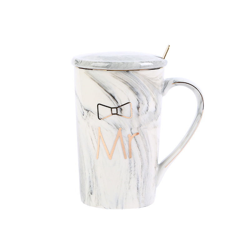 New European marble-patterned ceramic cups, creative mugs, wedding gifts, couple coffee cups set printing pic 6