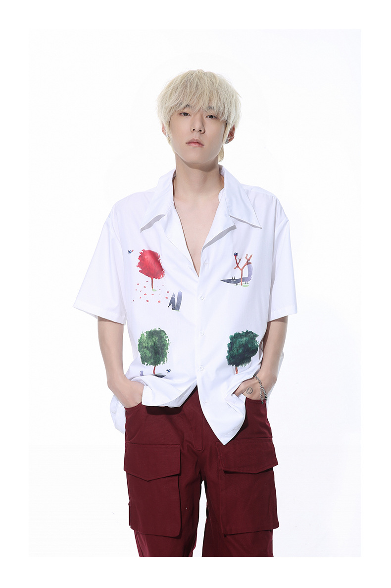 MTLCLOTHES男装|2024春款新品 韩版ootd卡通印花翻领短袖休闲衬衫详情15