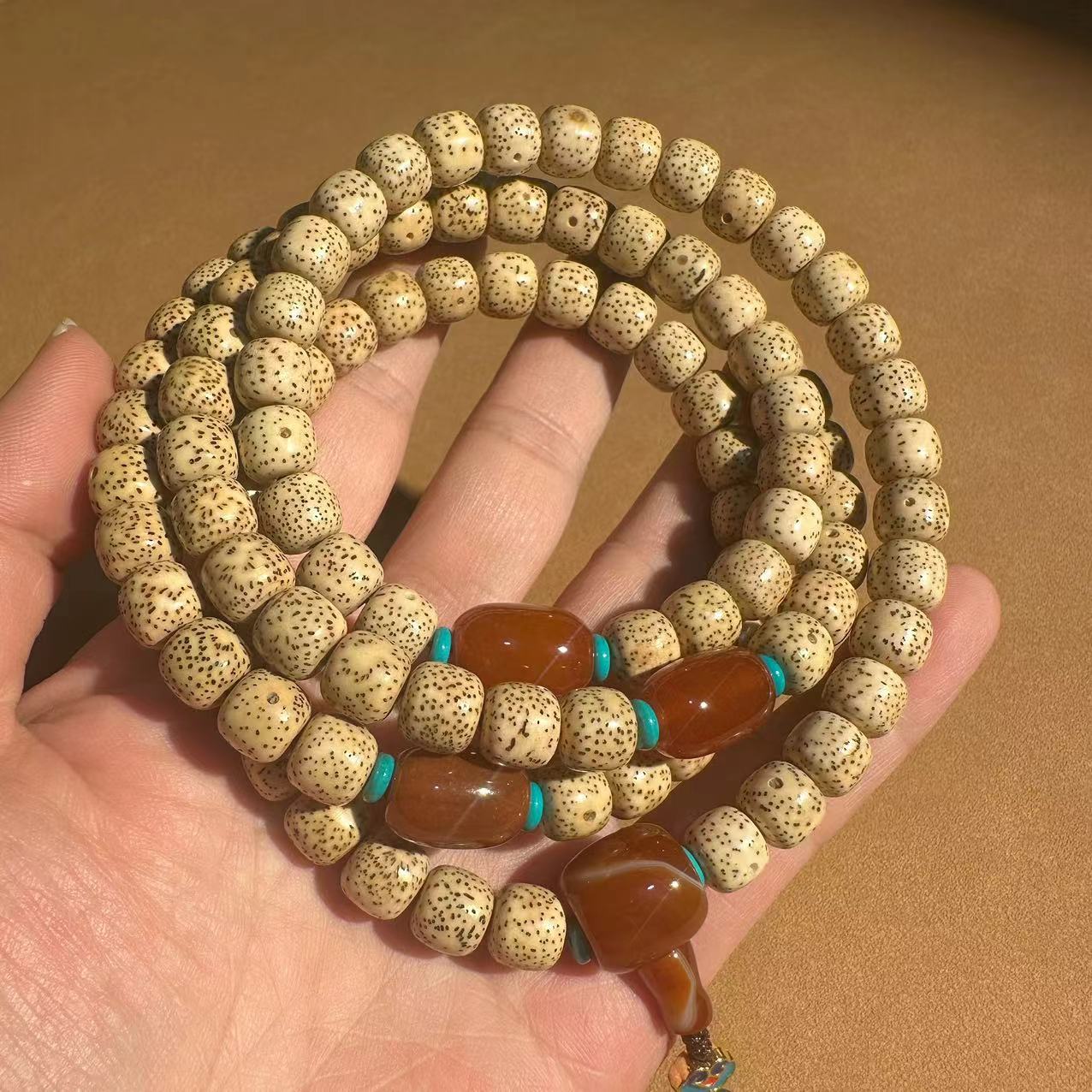 原生态星月菩提佛珠手串 星月菩提108颗佛珠海南黄金籽菩提念珠多圈手串玛瑙天珠文玩批发详情25