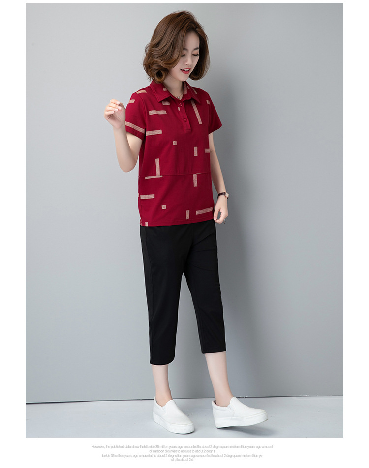 Mamá verano manga corta camiseta mujer 2021 nueva moda chic media edad mujer top algodón polo cuello pic 13