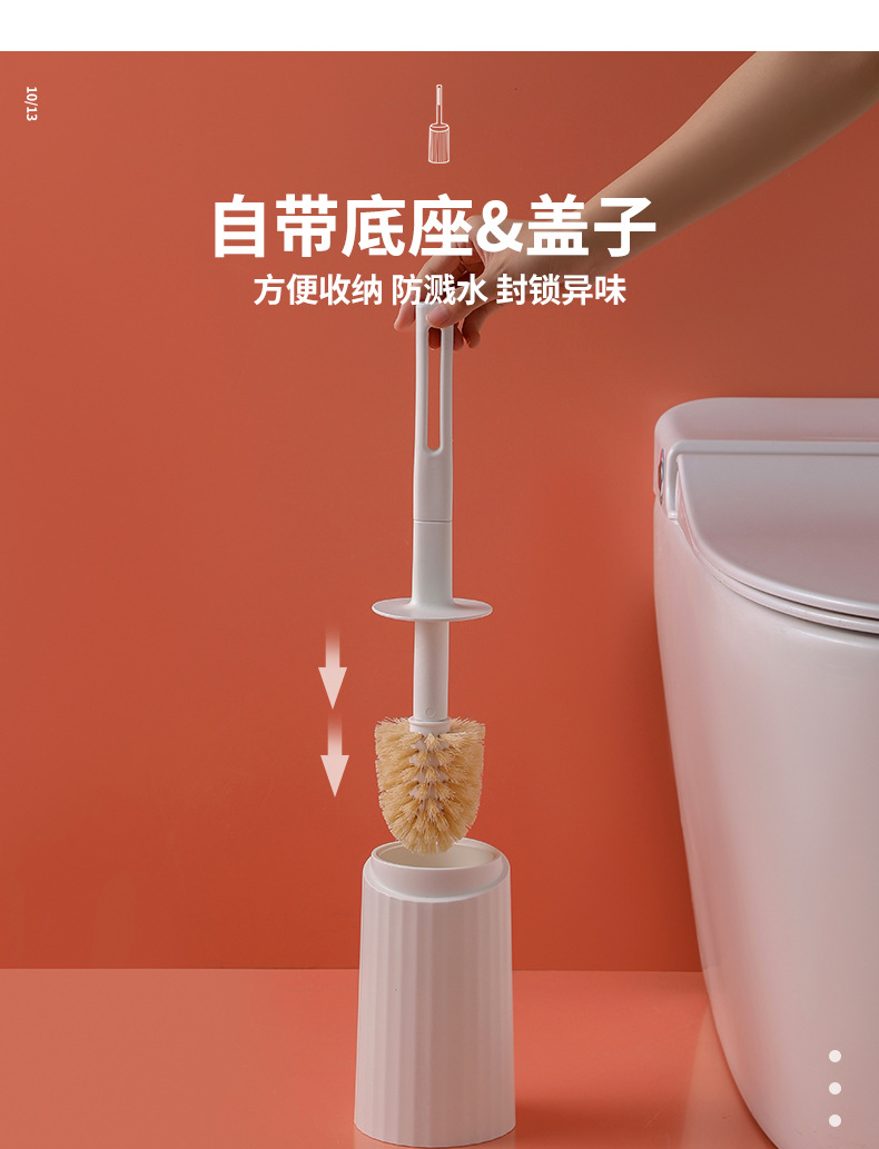 A household plastic floor-standing toilet brush with a base and a long handle for cleaning the toilet without drilling pic 6